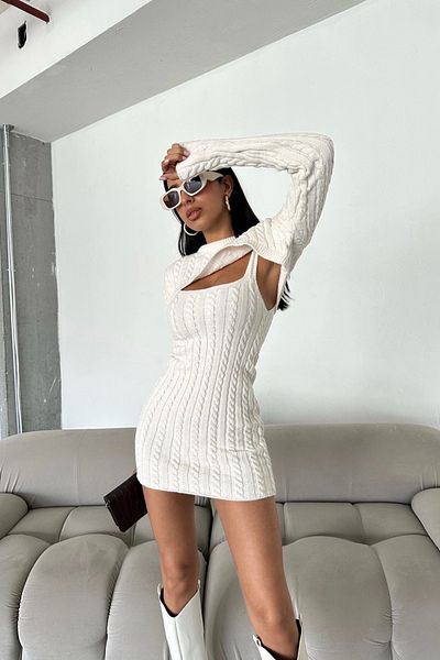 Eka Women's Ecru Crop Sweater Dress Knitwear Set 0999-23220