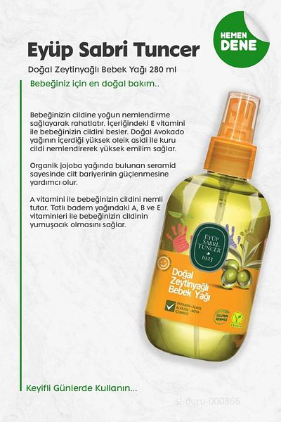 Eyüp Sabri Tuncer 3-Pack Baby Oil with Natural Olive Oil - 280 ml Rosie Cotton, 60 pcs