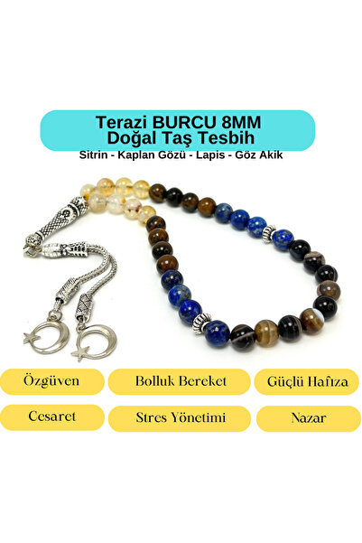 YILDIZ DOĞAL TAŞ Sertifikalı Terazi Burcu 8mm 33lük Doğal Taş Tesbih
