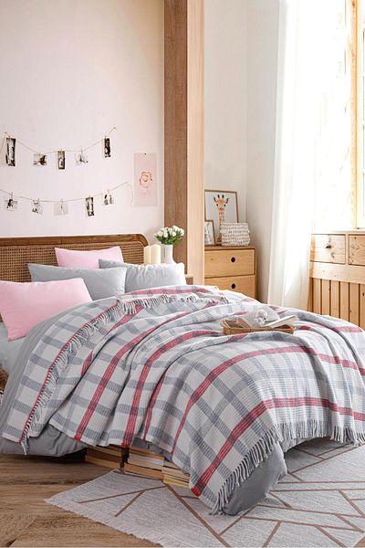 Eponj Home Double Blanket Cotton Warm Soft - Grey/red