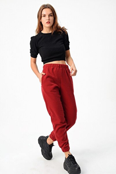 Jument Burgundy Color - Comfortable Walking Tracksuit with Elastic Waist and Leg Pockets