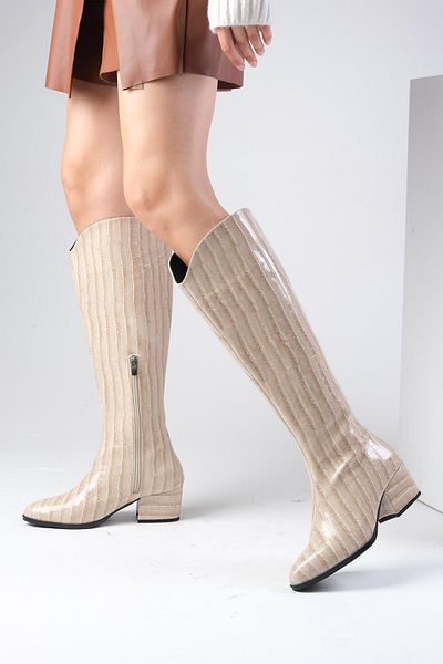 Mio Gusto Nola Beige Color Crocodile Boots