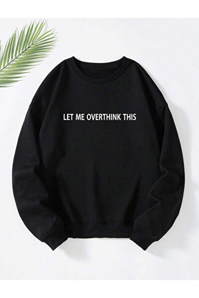 SeusCraft Hanorac oversize unisex cu imprimeu Let Me Overthink - 2 fire de aț...