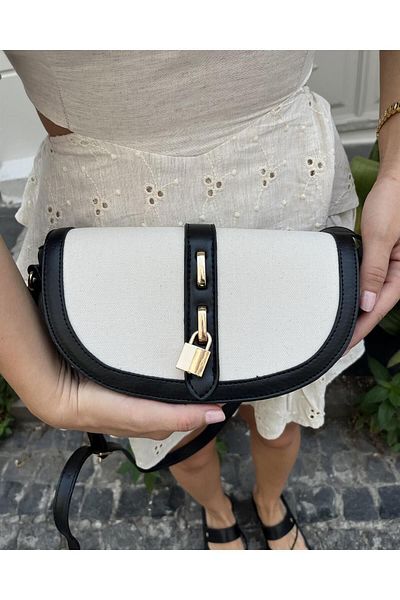 Tina Linen Bag with Lock Accessory Black Cream