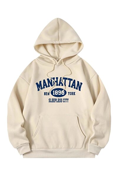 SeusCraft Manhattan 1898 Beige Oversize Hooded Sweatshirt - Winter Thick Design