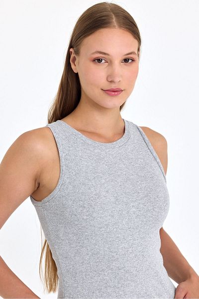 BANEGA Γκρι κορδόνι γιακά γυναικείο Crop Tank - Αμάνικο με λουράκι