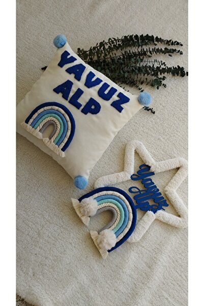 makrom elvan Erkek Bebek Odası Takımı Yıldız Kapı Süsü Ve Yastık Takım Olarak