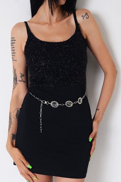 Duke Nickle Women's Silver 3-Piece Stone Detail Authentic Figured Adjustable Chain Belt Dnbk11005