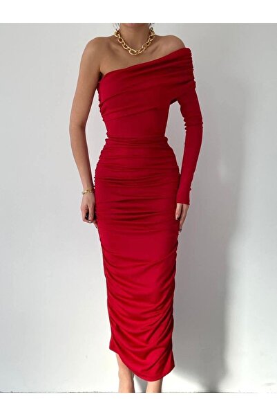 Afiş Butik Rochie roșie cu o singură mânecă