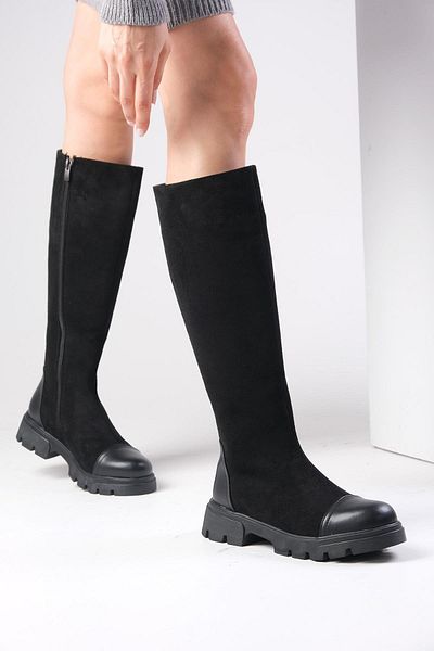 Mio Gusto Černé semišové dámské boty na zip se silnou podrážkou