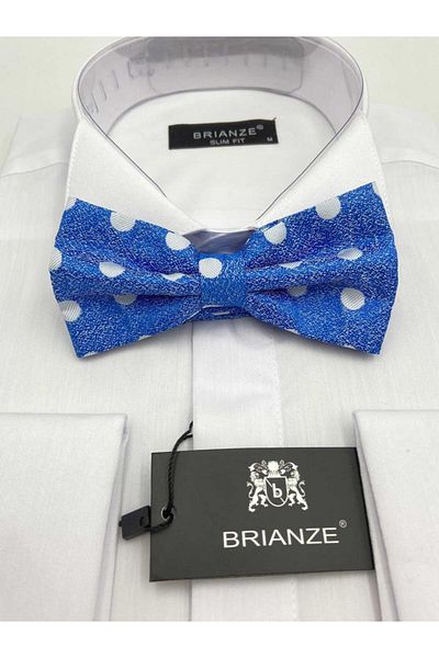 Brianze Blue Bow Tie - White Polka Dot Design