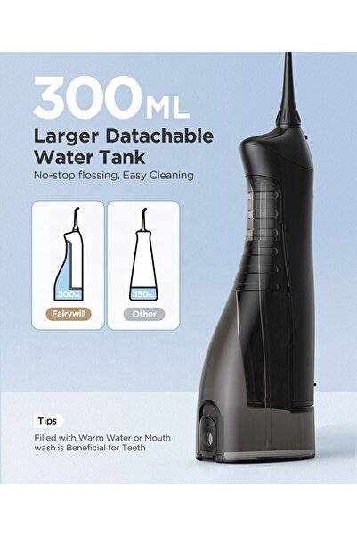 Fairywill Water Flosser Taşınabilir, Şarjlı, Masajlı, Diş/protez Bakım Ve Ağız Duşu (siyah)