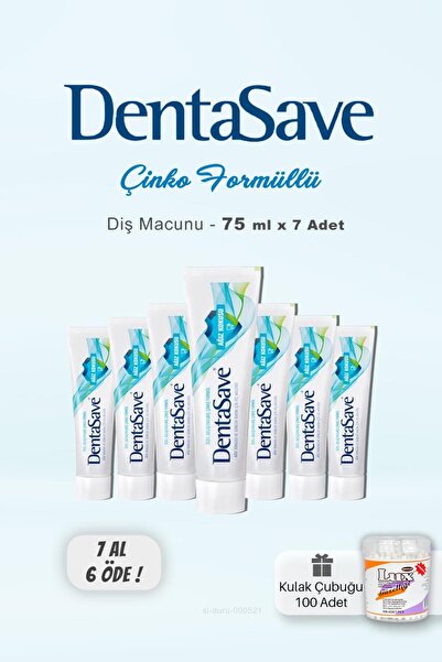 Dentasave Denta Save Diş Macunu 7 Al 6 Öde Çinko Formüllü 75 ml Ve Kulak Çubuğu