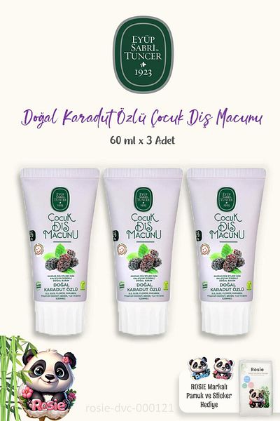 Eyüp Sabri Tuncer 3 Pieces of Natural Blackwood Extract Children's Toothpaste 60 ml and Rosie