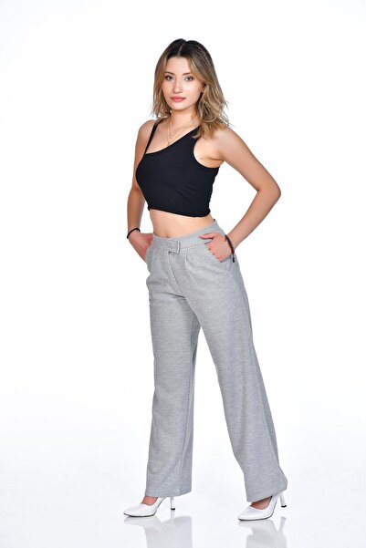 Kamex Kral Pike Cırtlı Kadın Pantolon Gri Gri