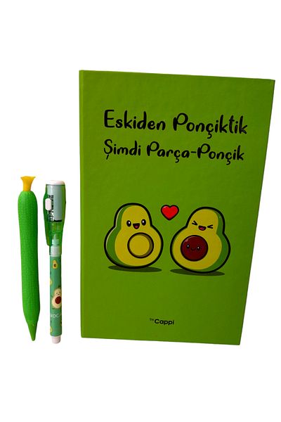 ÇİLEKHOMEAVM Avakado Written Hard Covered Diary Memory Book and Agenda-pen Set