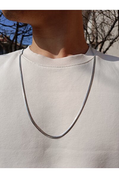 Luna Jewelry Erkek Gümüş Renk İtalyan Ezme Zincir 316 L Çelik Kolye