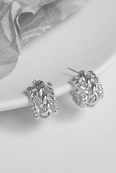 Dora Accessories Burma Işlemeli Küçük Rodyum Renk Halka Küpe