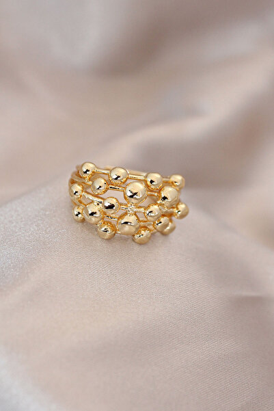 callerrons accessories Gold Colored Metal Curved Adjustable Boluncuk Ring - E...