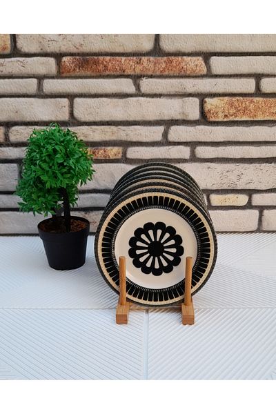 umut züccaciye 6 Piece Bonicco Porcelain Cake Plate Set Black Modern