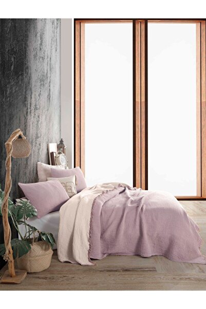destinyhometex Lila Tek Kişilik 160 X 240cm Yatak Örtüsü/1 Adet 50x70cm Yastık 4 Katlı Multi Muslin %100 Pamuk