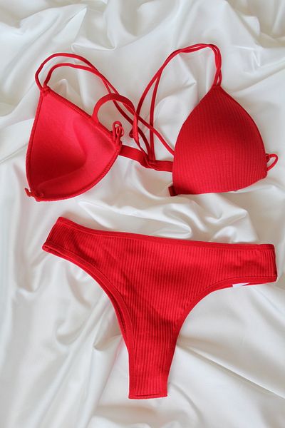 blackstrip Women's Supported String Bralet Set - Rib Fabric, Stylish and Comfortable Bra Set - Christmas Gift