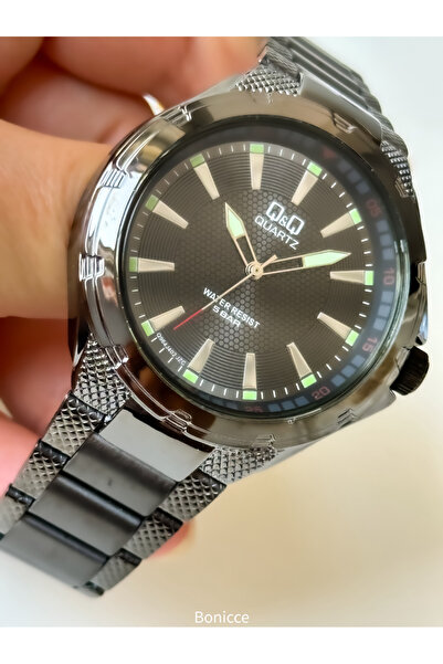 Q&Q Men's Wristwatch and Rosary Bracelet - Smoke Color, Steel Cord, Brand Retro