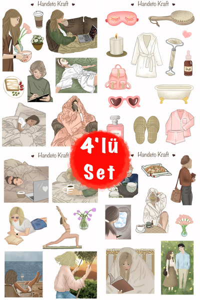 Handeto Kraft Bakım Sticker Çoklu Sticker Seti, 4lü sticker, 8x12 cm, çıkartm...