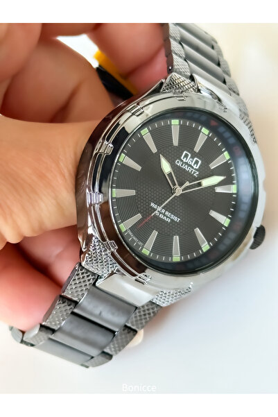 Q&Q Men's Wristwatch and Rosary Bracelet - Smoke Color, Steel Cord, Brand Retro