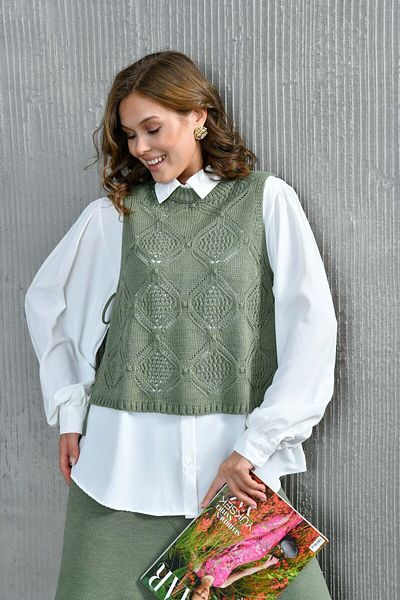Miss Allos Women's Embossed Patterned Openwork Knitwear White Shirt and Trousers Set