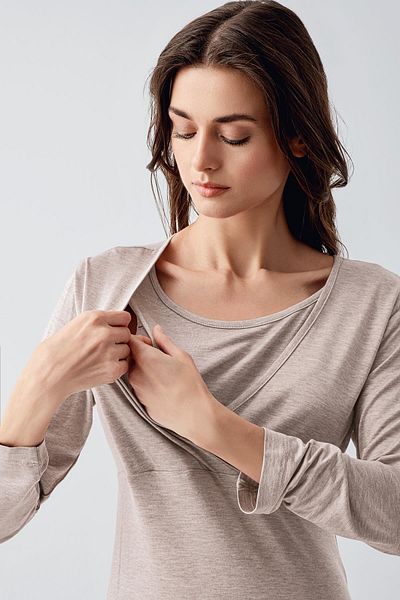 Artış Μακρυμάνικο Lycra Viscose κοντό νυχτικό για έγκυες γυναίκες