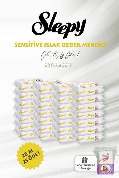 Sleepy 50 Pack Sensitive Wet Baby Wipes and Cleaning Cotton - Buy 28 Pay 25