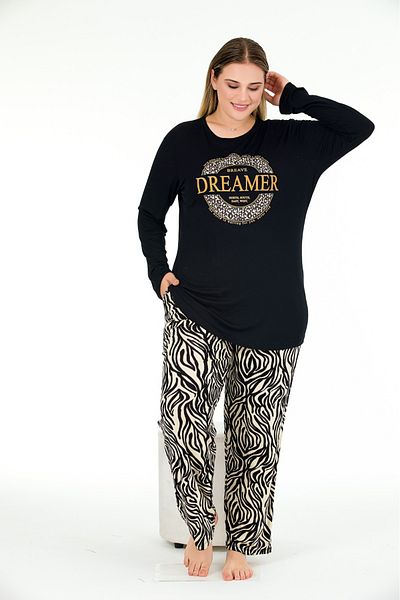 Lady Lingerie Dreamer Printed Zebra Pattern Large Size Long Sleeve Pajamas Set