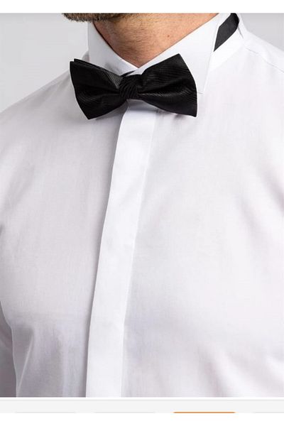 ADVANTE Cămașă albă smoking slim fit - nasture ascunse, mâneci din satin, guler pentru strămoș