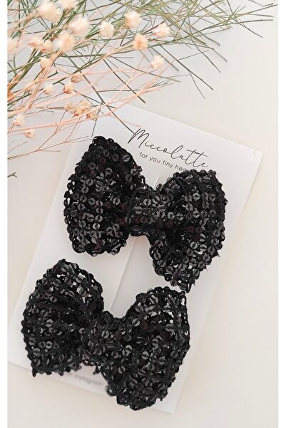 Miccolatte Черна лъскава пайета за деца комплект - 2-парче коса клип