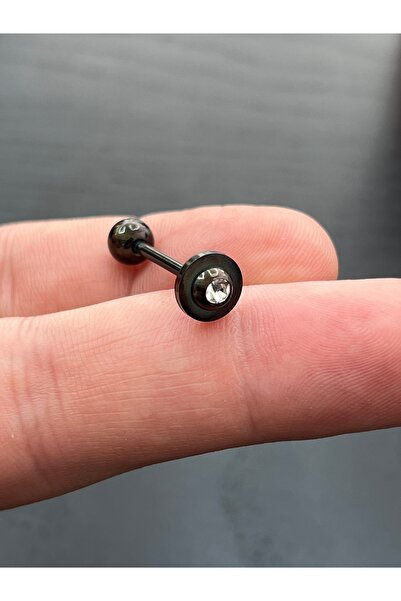 Karınca Piercing Daire Uçlu Taşlı Siyah Dil Piercingi