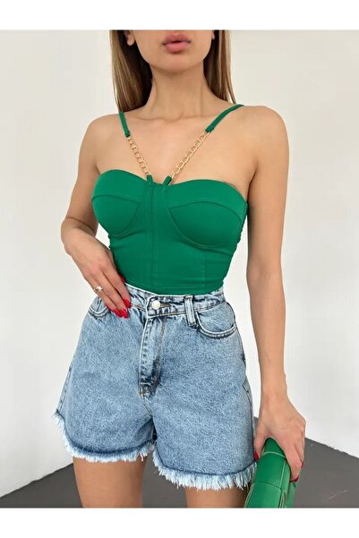 Genel Markalar Paçası Püsküllü Yıkamalı Denim Şort