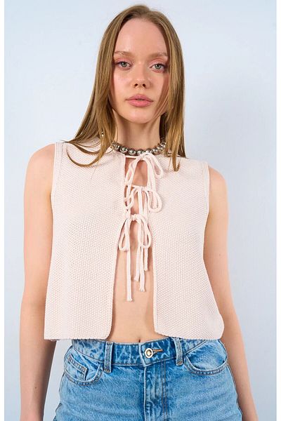 CADDELAMODA Tie-Up Knitwear Women's Blouse and Vest Set