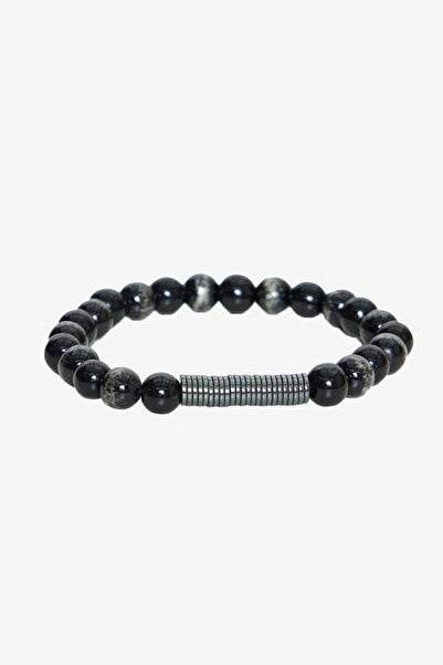 ALTINYILDIZ CLASSICS Black-Grey Men's Natural Stone Bead Bracelet