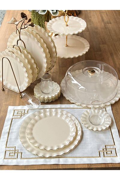 ROSSEV Solid Cream Wavy 28 Pieces Tea Time