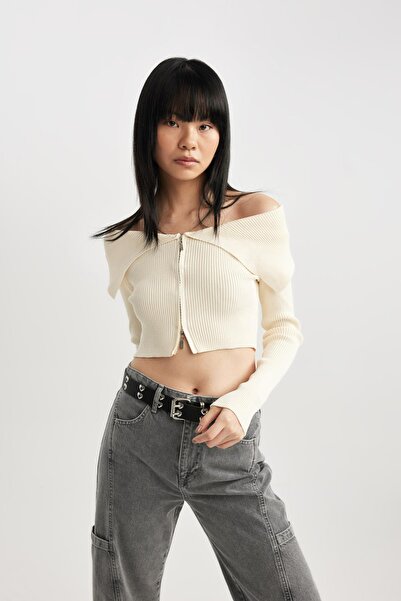 DeFacto Slim Fit, karcsúsított, nyitott vállú kötöttáru kardigán B3739ax23cw