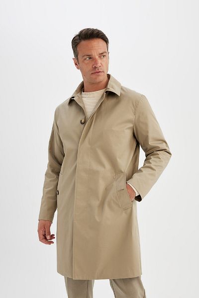 DeFacto Herren-Trenchcoat in Beige, winddicht, reguläre Passform, normaler Schnitt, Hemdkragen, Knopfleiste, Doppeltaschen