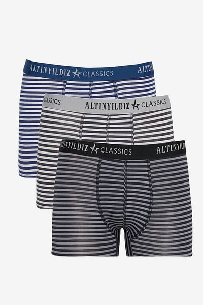 ALTINYILDIZ CLASSICS Ανδρικό Premium βαμβακερό μαύρο-σκούρο μπλε-γκρι Standard Fit μοτίβο εύκαμπτο πακέτο μπόξερ 3 τεμαχίων