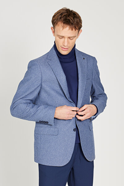 ALTINYILDIZ CLASSICS Erkek Açık Mavi Slim Fit Dar Kesim Mono Yaka Desenli Blazer Ceket
