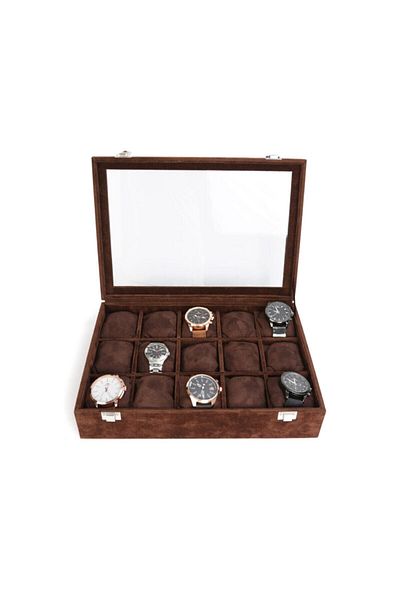 STAND MARKET Watch Box 15 Pieces Alcantara Brown
