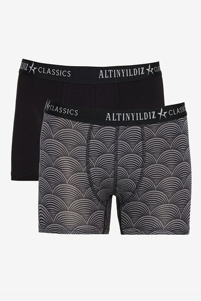 ALTINYILDIZ CLASSICS Ανδρικό Premium βαμβακερό μαύρο-γκρι Standard Fit με μοτίβο εύκαμπτο πακέτο μπόξερ 2 τεμαχίων