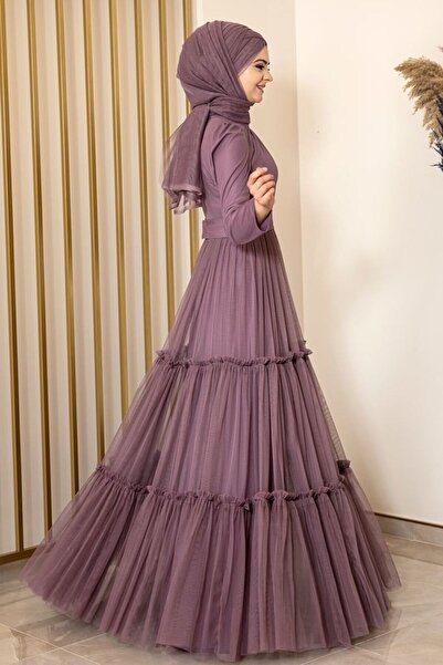 Fashion Showcase Βραδινό φόρεμα από λιλά τούλι - Φούστα με βολάν