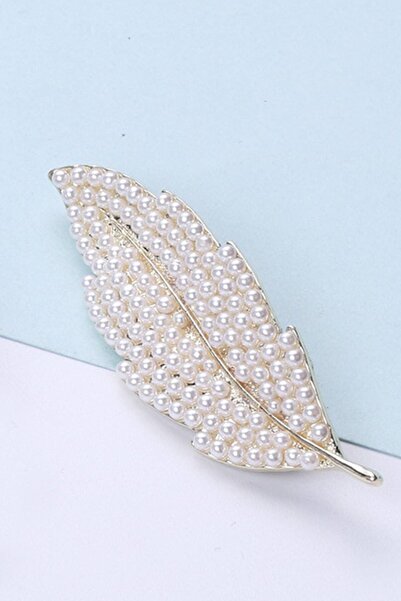 Dora Accessories Incili Altın Renk Yaprak Broş