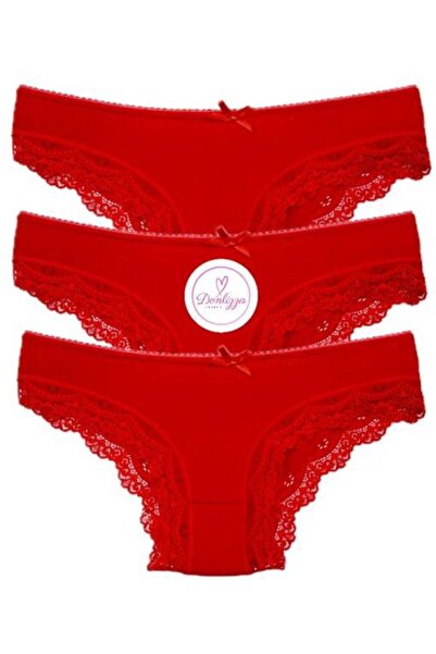 DONLİZZA Yeni Yıl Dantelli Bikini Kırmızı 3 Adet