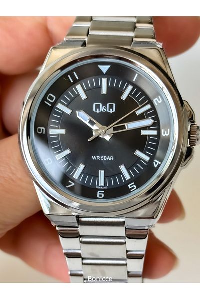 Q&Q Silver Color Men's Wristwatch - Waterproof Steel Cord Rosary Bracelet